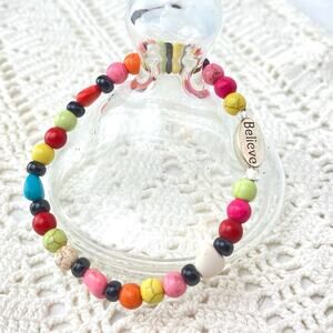 BELIEVE Beaded Howlite Charm Stretch Bracelet